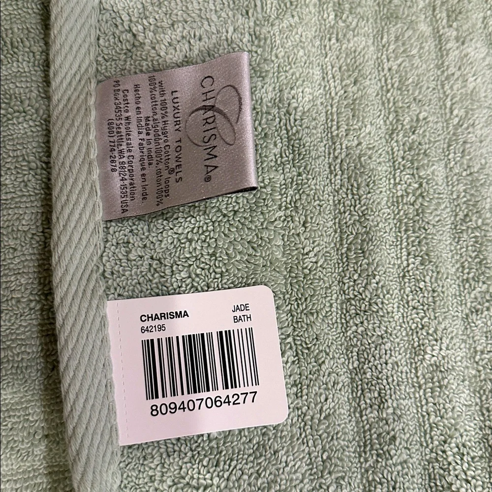 NWT🛁CHARISMA SET OF 2 JADE BATH TOWELS 100% HYGRO COTTON LOOPS-  30 x 58 INCHES